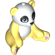 Lego Animal, Panda Sitting with White Head and Belly and Blue Eyes, Pink Hearts Print / Bright Light Yellow