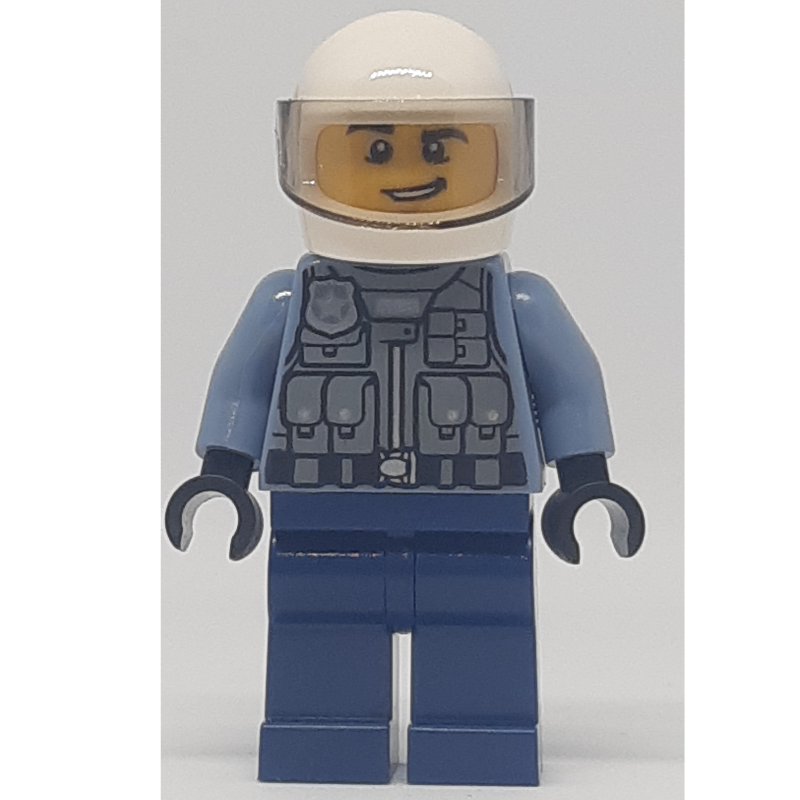 Lego Police - Sand Blue Torso, Dark Blue Legs, White Helmet