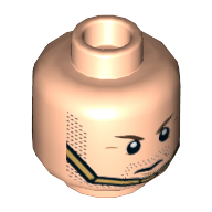 Lego Minifig Head Hawkman, Dual Sided, Brown Eyebrows, Stubble Beard, Gold Chin Strap, Serious / Clenched Teeth Print [Hollow Stud] / Light Nougat