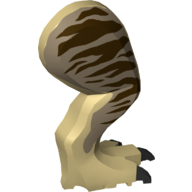 Lego Animal Body Part, Dinosaur, Tyrannosaurus Rex Leg, Right, with Pin, Dark Tan Field, Dark Brown Markings Print / Tan