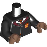 Lego Torso, Hogwarts Crest, Robe, Dark Red Trim, White Shirt, Yellow/Red Tie print, Black Arms, Medium Brown Hands / Black