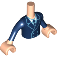 Lego Minidoll Torso Boy with Light Nougat Arms and Hands with Dark Blue Long Sleeves and Jacket and Tie with White Shirt Print / Light Nougat