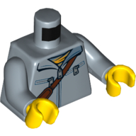 Lego Torso Jacket with Zipper, and Zipper Pockets, and Reddish Brown Shoulder Strap Print, Sand Blue Arms, Yellow Hands / Sand Blue