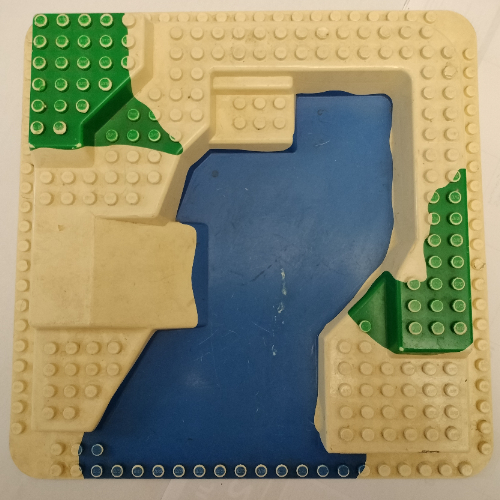 Lego Duplo Baseplate Raised 24 x 24, with Straight Ramp and Blue Pond, with Green Print / White