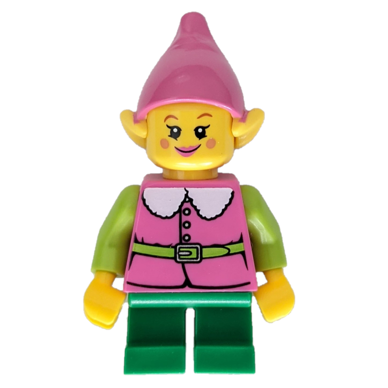 Lego Elf - Dark Pink Torso, Green Legs, Dark Pink Head