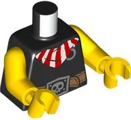Torso Pirate with Red and White Striped Bandana, Medium Nougat Belt, Silver Rings, Chain, and Buckle with Skull Pattern / Yellow Arms / Yellow Hands / Black