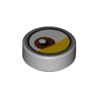 Lego Tile Round 1 x 1 with Reddish Brown Eye Off-Center, Yellow Eyelid print / Light Bluish Gray