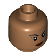 Lego Minifig Head Valkyrie, Eyelashes, Reddish Brown Lips, Smirk / Open Mouth Smile Print / Medium Nougat