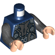 Lego Torso Armor with Gold Circles and Buckle Print (Thor), Pearl Titanium Arms, Light Nougat Hands / Dark Blue