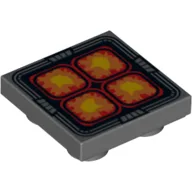 Tile Special 2 x 2 Inverted with 4 Orange, Red and Yellow Rounded Squares Print / Dark Bluish Gray