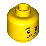 Lego Minifig Head Connoisseur, Eyebrows, Raised Right Eyebrow, Black Thin Curly Mustache Print [Hollow Stud] / Yellow