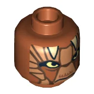 Minifig Head Nikto Guard, Dark Tan Features and White Horns Print [Hollow Stud] / Dark Orange