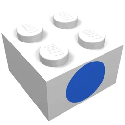 Brick 2 x 2 with Blue Dot on One Side Print / White