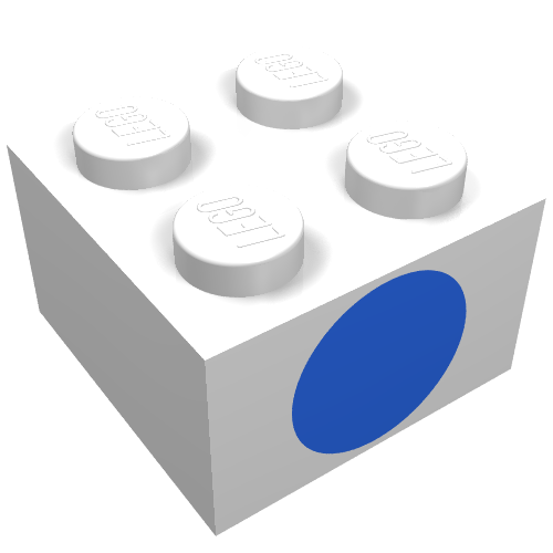 Lego Brick 2 x 2 with Blue Dot on One Side Print / White