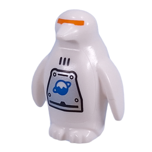 Lego Animal, Bird, Penguin with Orange Slit for Eyes, Ice Planet Logo on Silver Metal Plating print / White