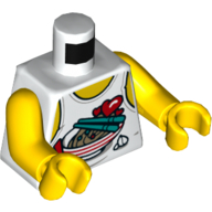 Lego Torso Vest with Bowl of Noodles, Dark Turquoise Chopsticks, and Red Hearts Print, Yellow Arms and Hands / White