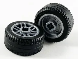 Wheel 14mm D. x 9.9mm with Center Groove, Fake Bolts and 6 Double Spokes with Black Tire 21 X 9.9 (11208 / 11209) / Flat Silver