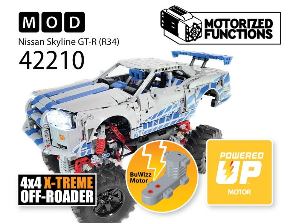 Lego 42210 Fast & Furious 2 Nissan Skyline GT-R (R34) Off-Roader RC MOD for Powered Up & BuWizz Mortors