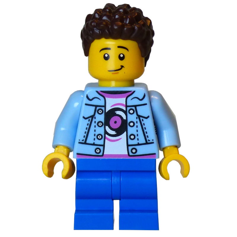 Lego Kid, Bright Light Blue Torso, Blue Medium Legs, Dark Brown Hair