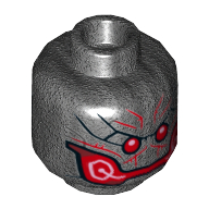 Lego Minifig Head Ultron, Dual Sided, Red Eyes and Mouth Print [Hollow Stud] / Pearl Titanium