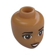 Lego Minidoll Head, Dark Brown Eyebrows, Reddish Brown Eyes, Lips, Open Mouth Smile / Medium Nougat