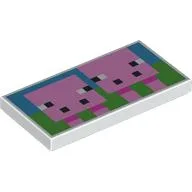 Tile 2 x 4 with Two Pixelated Pigs Print / White