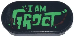 Tile, Round 2 x 4 Oval with Bright Green Leaves, 'I AM GROOT' and Reddish Brown Vines Pattern (Sticker) - Set 76297
