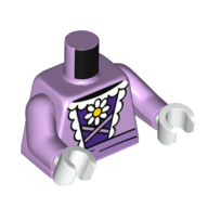 Lego Torso Dress, White Trim Laces, Dark Purple Shirt, Flower print, Lavender Arms, White Hands / Lavender