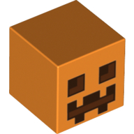 Lego Minifig Head Special, Cube with Pumpkin Jack O' Lantern Print / Orange