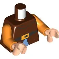 Torso, Black Belt, Bright Light Orange Belt Buckle, Medium Azure Shirt Print, Orange Arms, Light Nougat Hands / Reddish Brown