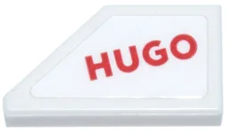 Tile, Modified 1 x 2 Wedge Right with Red 'HUGO' Logo Pattern (Sticker) - Set 77246