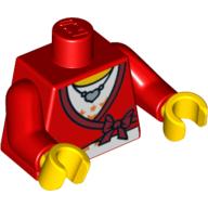 Lego Torso Sweater Cropped with Bow, Heart Necklace Print, Red Arms, Yellow Hands / Red