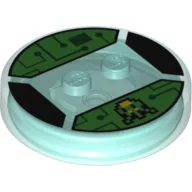 Function Brick Round 4 x 4 x 2/3 with 2 Studs and Circuits and 8-Bit Shooter Print / Trans-Light Blue