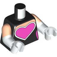 Lego Torso, Dual Molded Arms with Dark Pink Heart, White Border print, Light Nougat Sleeves Pattern, White Arms and Hands / Black