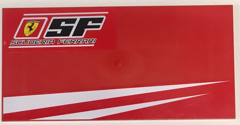 Lego Tile 8 x 16 with Bottom Tubes on Edges with 'SF SCUDERIA FERRARI', Ferrari Logo and 2 White Stripes Pattern, Model Left (Stickers) - Set 8185