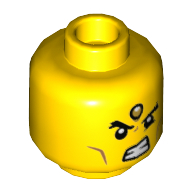 Lego Minifig Head Erlang, Big Arched Eyebrows, Gold Eye on Forehead and Clenched Teeth / Open Mouth Print / Yellow