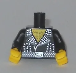 Torso Leather Jacket with Silver Studs and Buckle, Hairy Chest Pattern / Black Arms with Silver Studs Pattern / Yellow Hands