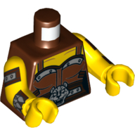 Lego Torso Bodice, Silver Trim and Wolf Buckle Print, Yellow Arms and Hands with Reddish Brown and Silver Cuff and Strap Print / Reddish Brown