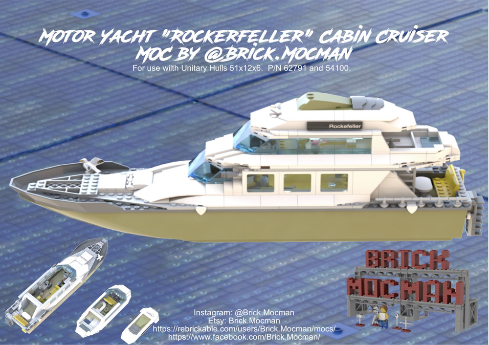 Lego Motor Yacht "Rockerfeller" Cabin Cruiser - White/Olive Green