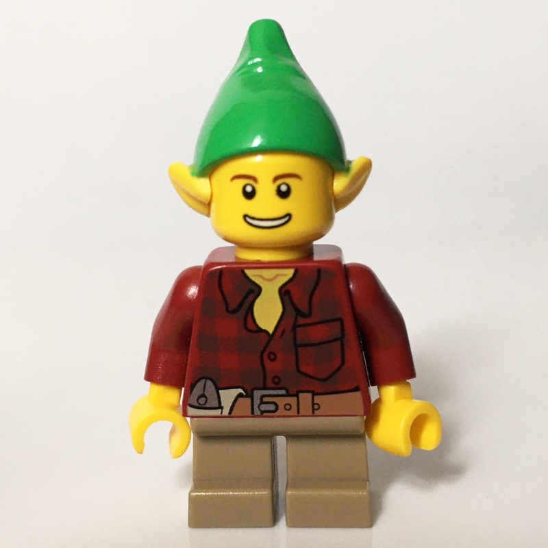 Lego Elf, Dark Red Flannel Shirt, Bright Green Hat