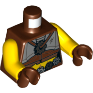 Lego Torso Armour with Gray Plates, Gears on Necklace and Belt Print, Yellow Arms, Reddish Brown Hands / Reddish Brown