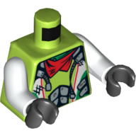 Lego Torso White and Silver Overalls, Red Bandana, White Arms, Black Hands / Lime