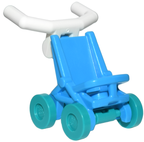 Lego Minifigure, Utensil Stroller / Baby Carriage with Dark Turquoise Wheels and White Angular Handlebars (5491 / 2496 / 98397)