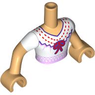 Lego Minidoll Torso Man with White Dress, Dark Purple/Bright Pink/Red Decorations, Red Bow print, Warm Tan Arms and Hands / Warm Tan