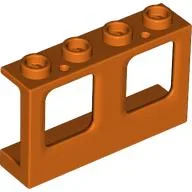 Window 1 x 4 x 2 Plane, Hollow Studs, Single Hole Top and Bottom for Glass / Reddish Orange