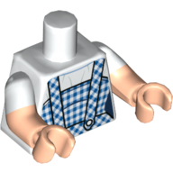 Lego Torso, Dual Molded Arms, Dark Blue and Bright Light Blue Gingham Dress Print (Dorothy), White Sleeves Pattern, Light Nougat Arms and Hands / White