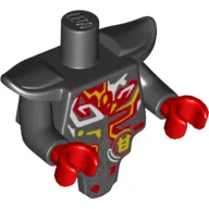 Torso Short and Modified with Armor - Smooth Breastplate with Shoulder Pads with Red, Yellow and White Tribals Print / Black