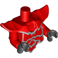 Lego Torso with Molded Shoulder and Waist Extensions, Breastplate with Silver Edges Print, Red Arms, Black Hands / Red
