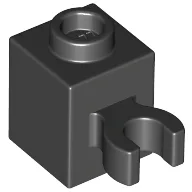 Brick Special 1 x 1 with Clip Vertical [Open O Clip, Hollow Stud] / Black