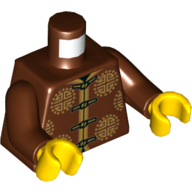 Lego Torso Traditional Chinese Robe, Laces, Gold Symbols Print, Reddish Brown Arms, Yellow Hands / Reddish Brown